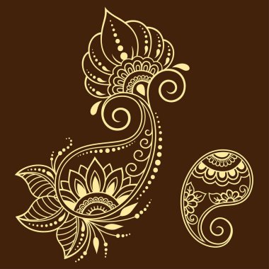 Mehndi çiçek deseni kına çizim ve dövme için kümesi. Etnik oryantal, Hint tarzında.