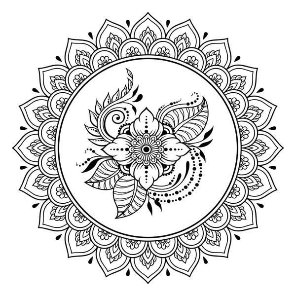 Henna, Mehndi, dövme, dekorasyon için mandala şeklinde dairesel desen. Etnik doğu tarzında dekoratif süs. Boyama kitabı sayfası.