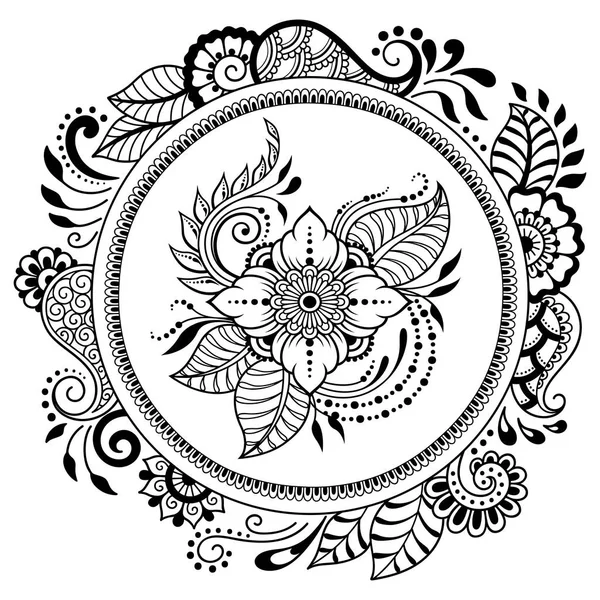 Henna, Mehndi, dövme, dekorasyon için mandala şeklinde dairesel desen. Etnik doğu tarzında dekoratif süs. Boyama kitabı sayfası.