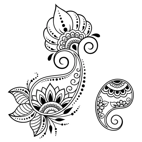 Mehndi çiçek deseni kına çizim ve dövme için kümesi. Etnik oryantal, Hint tarzında.