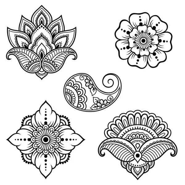 Sada Mehndi Květinový Vzor Pro Kreslení Hennou Tetování Dekorace Etnickém — Stockový vektor