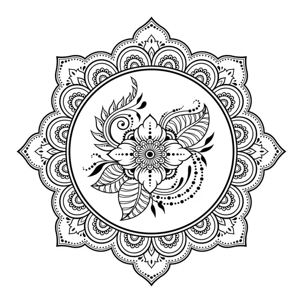 Henna, Mehndi, dövme, dekorasyon için mandala şeklinde dairesel desen. Etnik doğu tarzında dekoratif süs. Boyama kitabı sayfası.