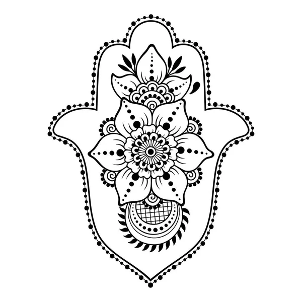 Hamsa Dessiné Main Symbole Fleur Motif Décoratif Style Oriental Pour — Image vectorielle