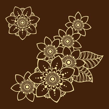 Mehndi çiçek deseni kına çizim ve dövme için kümesi. Etnik oryantal, Hint tarzında.