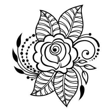 Mehndi rosa çiçek deseni kına çizim ve dövme için. Etnik oryantal, Hint tarzında.