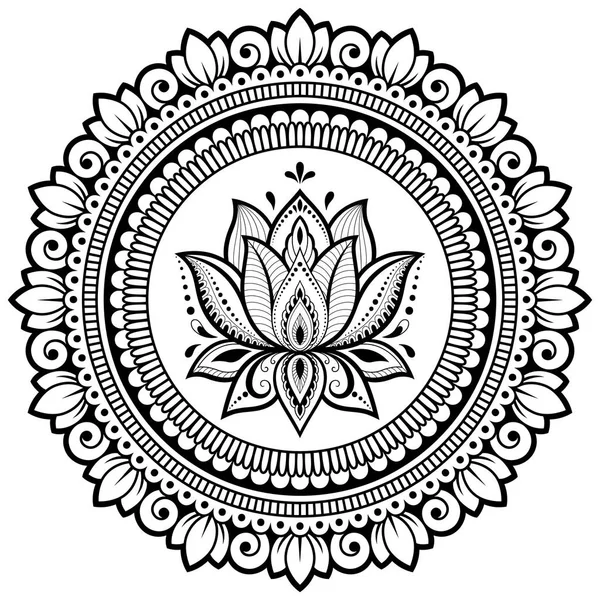 Patrón Circular Forma Mandala Con Loto Para Henna Mehndi Tatuaje — Vector de stock