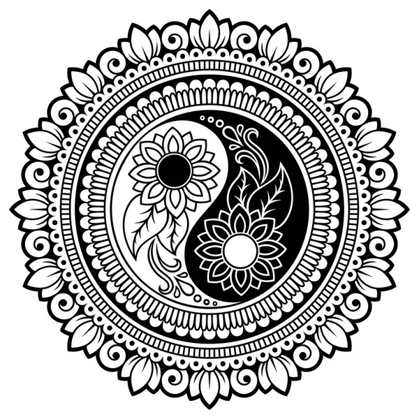 Patrón Circular Forma Mandala Para Henna Mehndi Tatuaje Decoración Adorno — Vector de stock