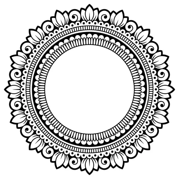 Kına Mehndi, dövme, dekorasyon için mandala şeklinde dairesel desende. Dekoratif çerçeve süsleme etnik oryantal tarzı. Boyama kitabı sayfası.