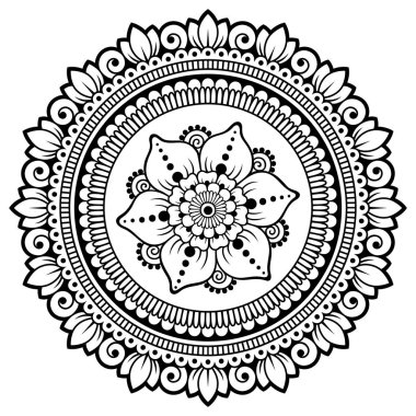 Henna, Mehndi, dövme, dekorasyon için mandala şeklinde dairesel desen. Etnik doğu tarzında dekoratif süs. Boyama kitabı sayfası.