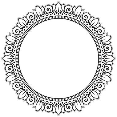 Henna, Mehndi, dövme, dekorasyon için mandala şeklinde dairesel desen. Etnik doğu tarzında dekoratif süs. Boyama kitabı sayfası.