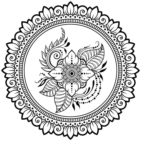 Szyk Kołowy Formie Mandali Kwiatem Mehndi Tatuaż Henna Ozdoba Ozdobny — Wektor stockowy