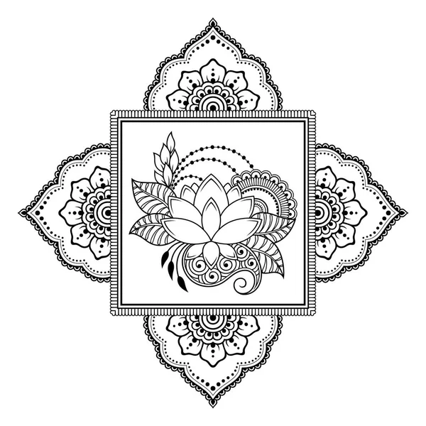 Modello Circolare Forma Mandala Con Lotus Henna Mehndi Tatuaggio Decorazione — Vettoriale Stock