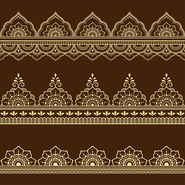 Conjunto Bordes Sin Costura Para Diseño Aplicación Henna Mehndi Tatuaje — Vector de stock