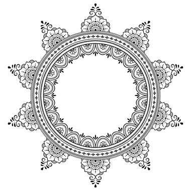 Henna, Mehndi, dövme, dekorasyon için mandala şeklinde dairesel desen. Etnik doğu tarzında dekoratif süs. Boyama kitabı sayfası.