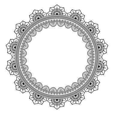 Henna, Mehndi, dövme, dekorasyon için mandala şeklinde dairesel desen. Etnik doğu tarzında dekoratif süs. Boyama kitabı sayfası.