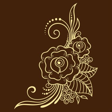 Mehndi kına çizim ve dövme için çiçek deseni. Etnik oryantal, Hint tarzında.