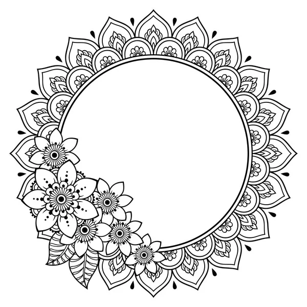 ヘンナ一時的な刺青 タトゥー 装飾のマンダラの形で円形パターン エスニック オリエンタル スタイルで花飾り装飾的なフレーム 本ページを着色 — ストックベクタ