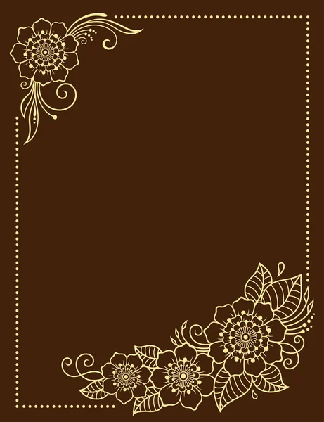 Marco Decorativo Con Flores Estilo Mehndi Diseñado Temas Orientales Patrón — Vector de stock