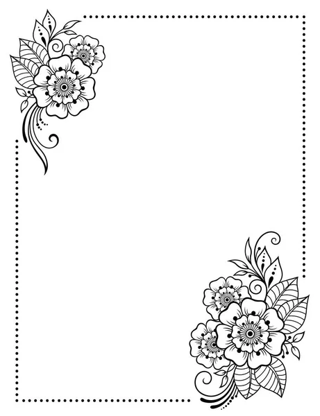 Marco Decorativo Con Flores Estilo Mehndi Diseñado Temas Orientales Patrón — Vector de stock