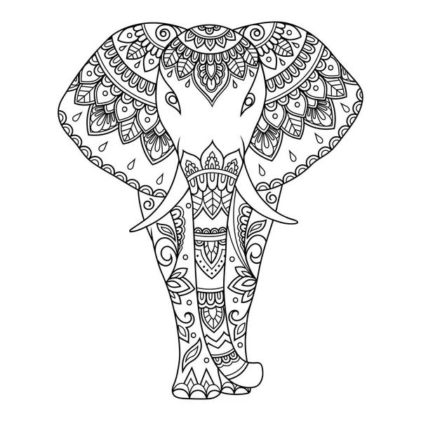 African Elephant Decorated Indian Ethnic Floral Vintage Pattern Hand Drawn — Stock Vector