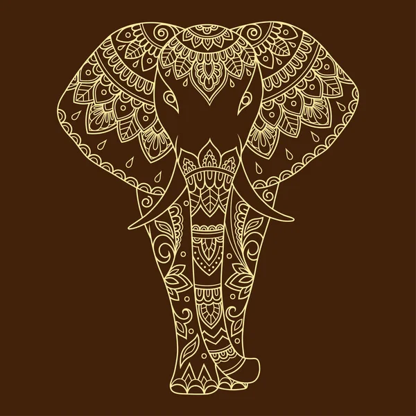 アフリカ象はインド エスニック花柄ヴィンテージの装飾されています 手落書きスタイルで描かれた装飾的な動物 様式化された一時的な刺青タトゥー カバー ぬりえページの飾り — ストックベクタ
