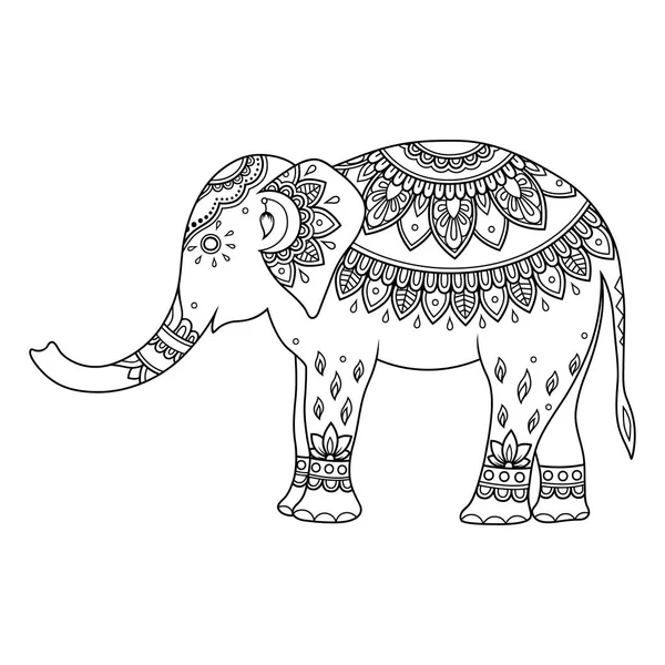 Elephant Decorated Indian Ethnic Floral Vintage Pattern Hand Drawn Decorative — Stock Vector