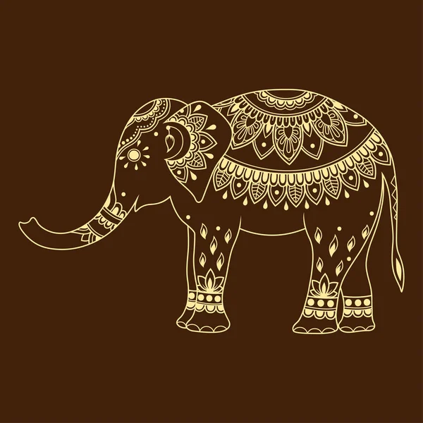 Éléphant Décoré Avec Motif Vintage Floral Ethnique Indien Animaux Décoratifs — Image vectorielle