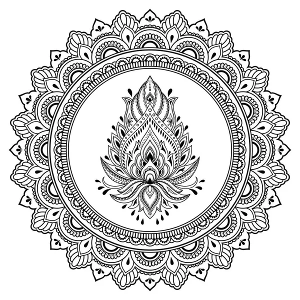 ヘンナ一時的な刺青 タトゥー 装飾の蓮の花をマンダラの形で円形パターン エスニック オリエンタル スタイルで装飾的な飾り 本ページを着色 — ストックベクタ