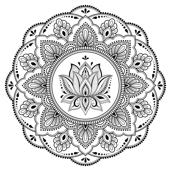 Patrón Circular Forma Mandala Con Flor Loto Para Henna Mehndi — Vector de stock