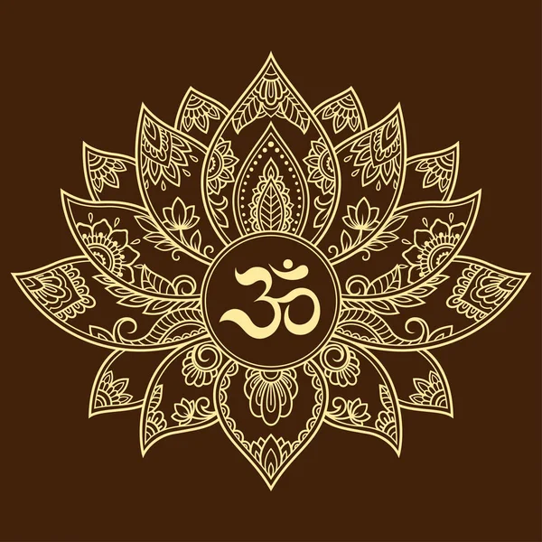 Kına çizim ve dövme için mantra Om simgesiyle mehndi Lotus çiçek deseni. Etnik oryantal, Hint tarzı dekorasyon mandala.