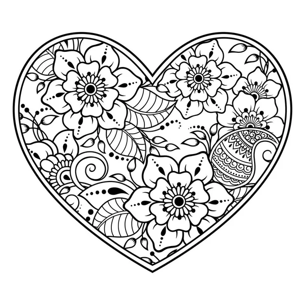 Patrón Flores Mehndi Forma Corazón Con Loto Para Dibujo Tatuaje — Archivo Imágenes Vectoriales