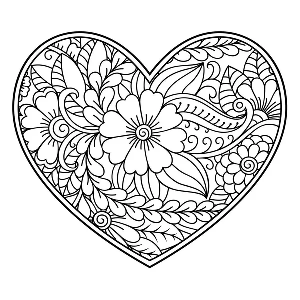 Mehndi Blumenmuster Form Eines Herzens Mit Lotus Für Henna Zeichnung — Stockvektor
