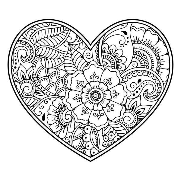 Цветочный Узор Мехнди Форме Сердца Лотосом Рисунка Татуировки Хенны Украшение — стоковый вектор