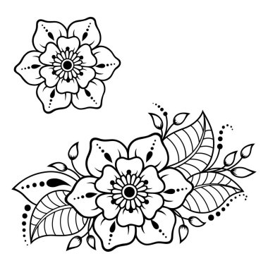 Mehndi çiçek deseni kına çizim ve dövme için kümesi. Etnik oryantal, Hint tarzında.