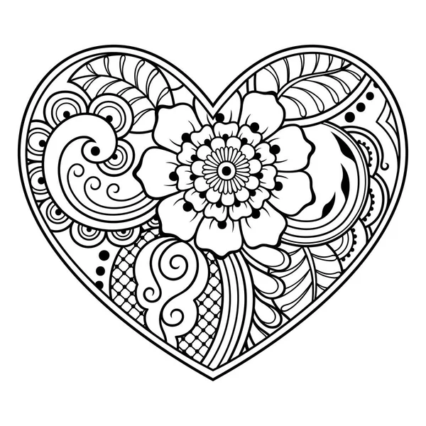 Patrón Flores Mehndi Forma Corazón Con Loto Para Dibujo Tatuaje — Archivo Imágenes Vectoriales