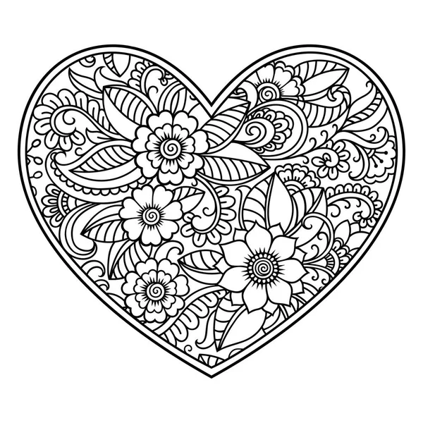 Padrão Flor Mehndi Forma Coração Com Lótus Para Desenho Tatuagem — Vetor de Stock