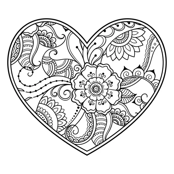 Mehndi Blumenmuster Form Eines Herzens Mit Lotus Für Henna Zeichnung — Stockvektor