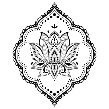 Kına çizimi ve dövme için Mehndi lotus çiçeği deseni. Etnik doğu tarzı dekorasyon, Hint tarzı..