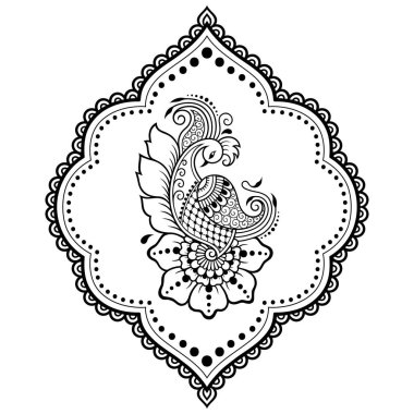Tavuskuşu kına çizim ve dövme ile mehndi çiçek deseni. Etnik oryantal, Hint tarzında.
