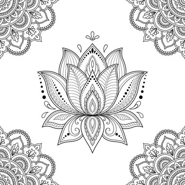 Dikişsiz dekoratif desen etnik oryantal tarzı. Mandala ve Lotus çiçek mehndi tarzı.