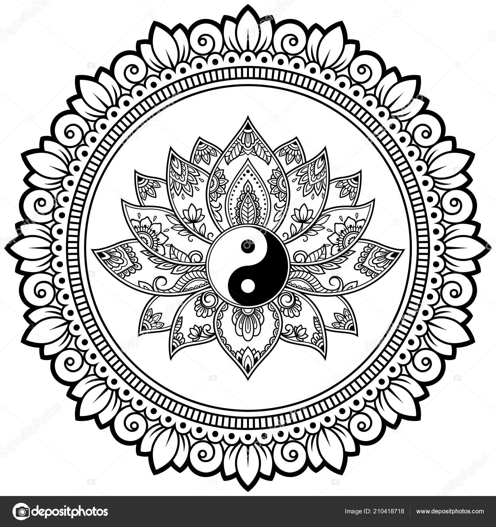Motif Circulaire Forme Mandala Avec Fleur Lotus Pour Mehndi