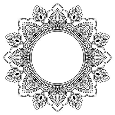 Mandala kına Mehndi, dövme, dekorasyon için çiçek şeklinde dairesel desende. Dekoratif süsleme etnik oryantal tarzı. Boyama kitabı sayfası.