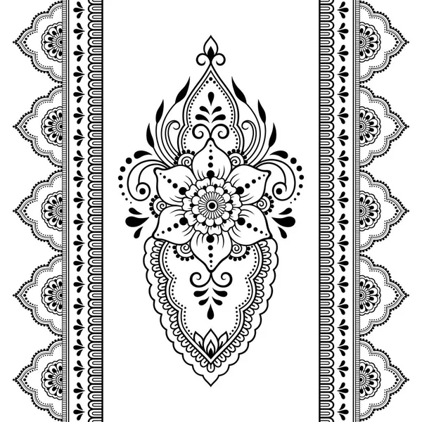 Набор Цветочных Узоров Мехнди Бесшовная Граница Рисунка Татуировки Хенны Украшение — стоковый вектор