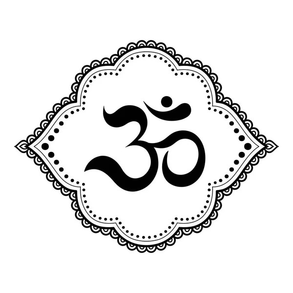 Modèle Fleur Mehndi Avec Mantra Symbole Pour Dessin Henné Tatouage — Image vectorielle