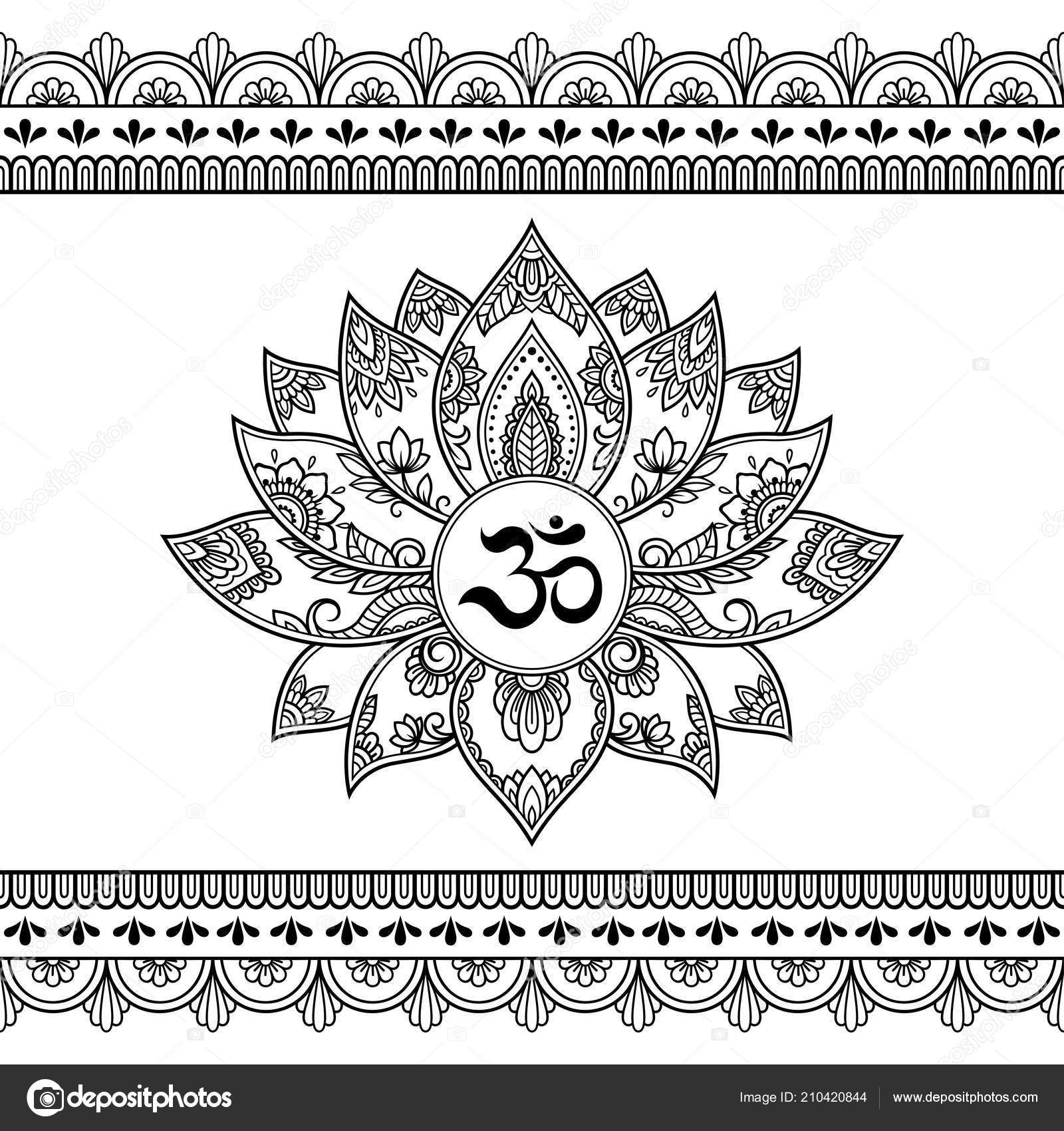 Motif Fleurs Lotus Mehndi Avec Symbole Mantra Pour Dessin