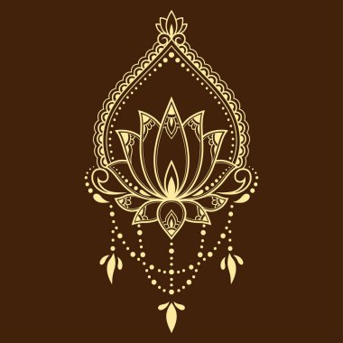 Kına çizimi ve dövme için Mehndi lotus çiçeği deseni. Etnik doğu tarzı dekorasyon, Hint tarzı..
