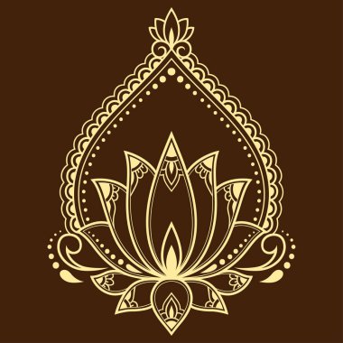 Kına çizimi ve dövme için Mehndi lotus çiçeği deseni. Etnik doğu tarzı dekorasyon, Hint tarzı..