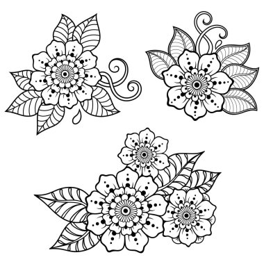 Mehndi çiçek deseni kına çizim ve dövme için kümesi. Etnik oryantal, Hint tarzında.
