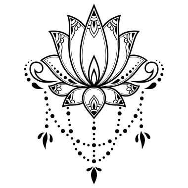 Kına çizimi ve dövme için Mehndi lotus çiçeği deseni. Etnik doğu tarzı dekorasyon, Hint tarzı..
