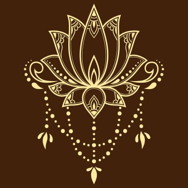 Kına çizimi ve dövme için Mehndi lotus çiçeği deseni. Etnik doğu tarzı dekorasyon, Hint tarzı..